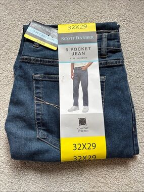 Men's Dark Blue 5-Pocket Stretch Jeans - 32x29